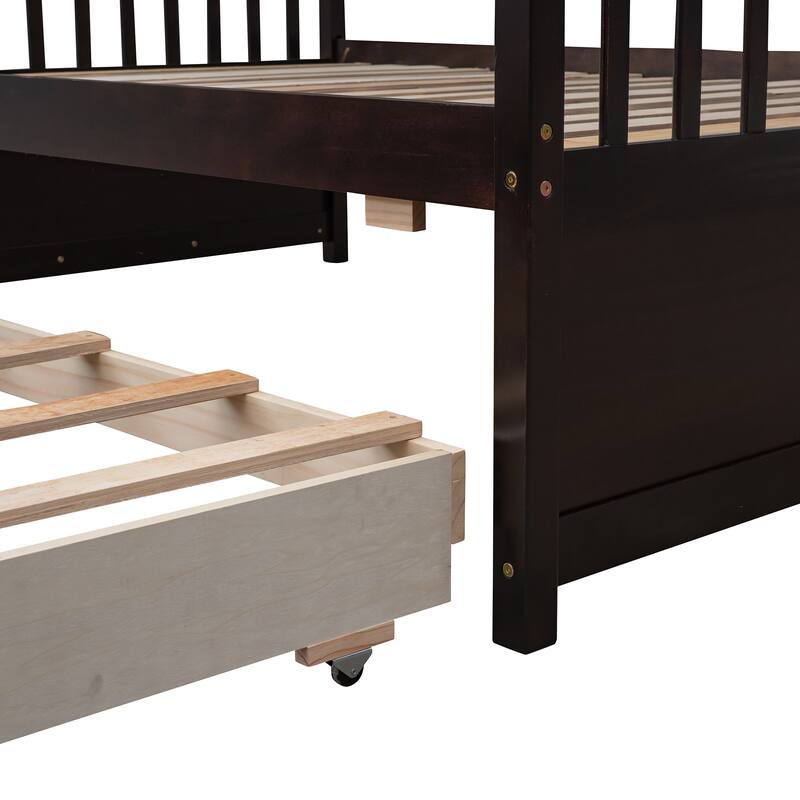 Wooden Twin-Over-Full Detachable Bunk Bed with Twin Trundle & Drawers