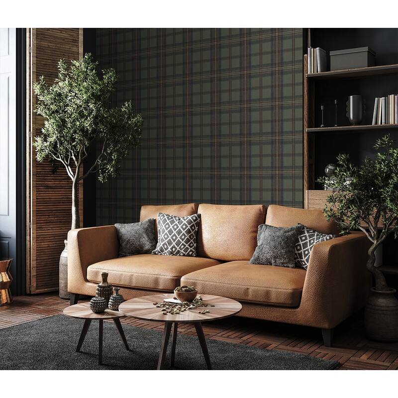 Harry & Grace Herringbone Plaid Premium Matte Non-Woven Peel and Stick Wallpaper