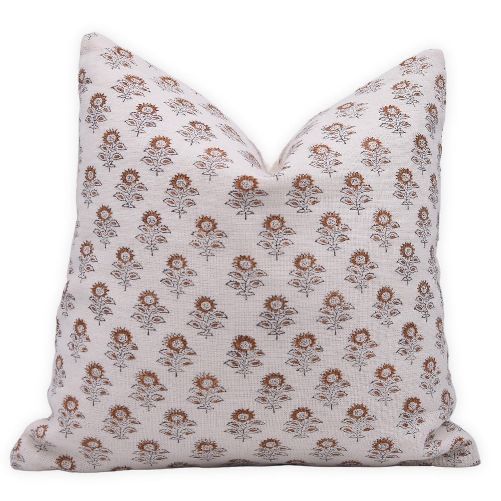 Fabdivine Handmade Linen Mustard Hidden Zipper Throw Pillow or Cushion Cover, Bagru Buti