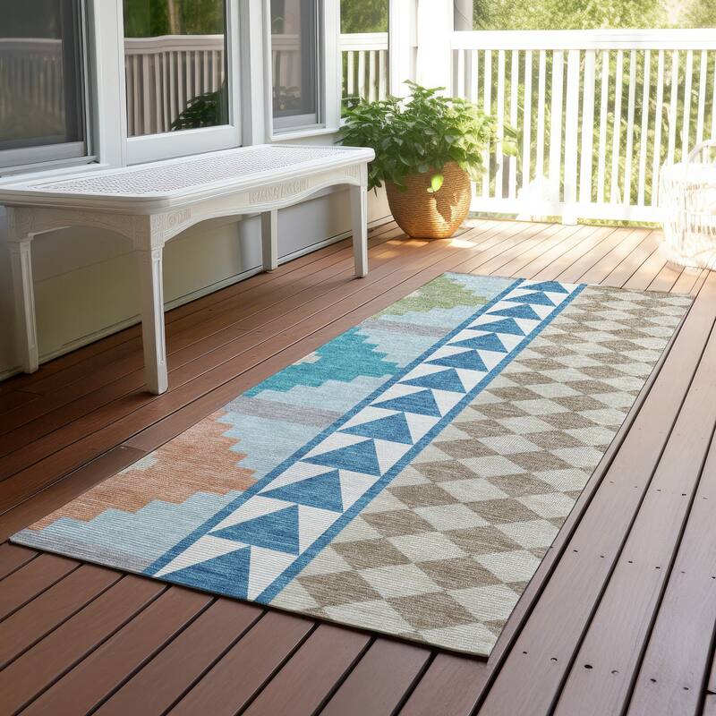 Machine Washable Indoor/ Outdoor Global Pima Chantille Rug - Teal - 2'3" x 7'6"