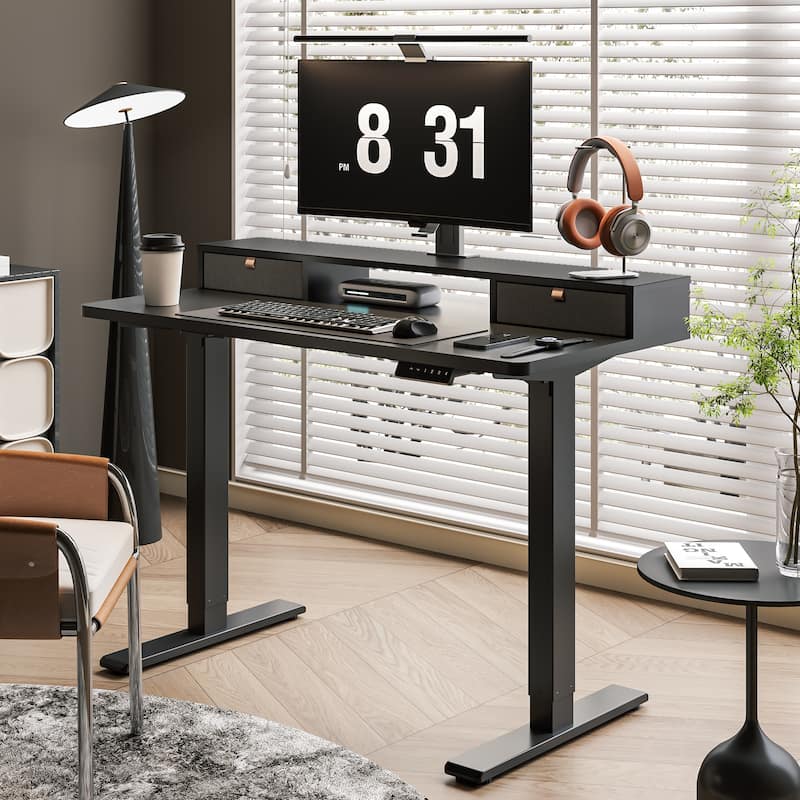 FlexiSpot 48"x24"/55"x24" Ergonomic Height Adjustable Standing Desk with 2 Drawers, Monitor Stand Computer Desk