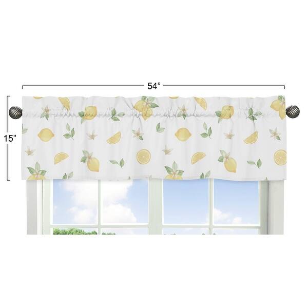 Lemon Floral Window Curtain Valance - Yellow Green White Watercolor Boho Bohemian Farmhouse Fruit Flower Blossom Botanical Leaf