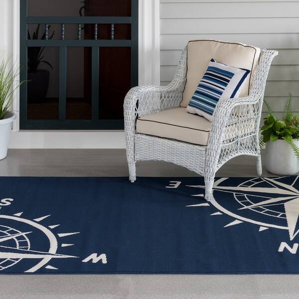 Shop Gainsville Nautical Compass Blue And Ivory Woven Area Rug