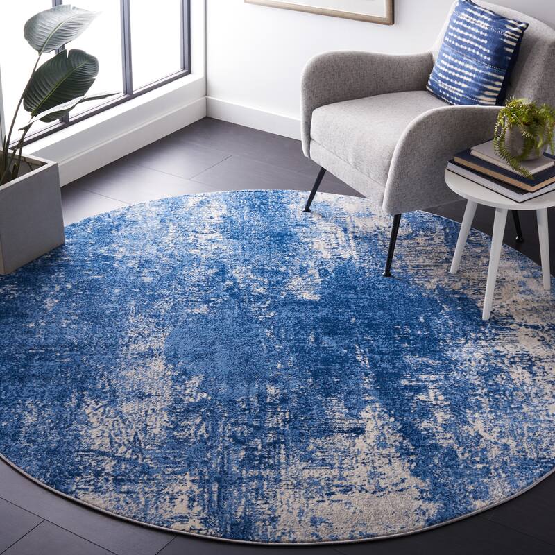 SAFAVIEH Jasper Tonia Modern & Contemporary Rug - 6'7" Round - Navy/Ivory