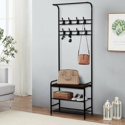 3-in-1 Coat Rack with Shoe Storage Bench Entryway Hall Tree