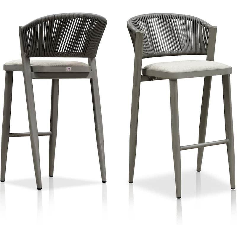 PURPLE LEAF Bar Stool Set of 2 Outdoor Rattan Bar Chair with Back Metal Bar Height Stool Wicker Barstool Dark Grey - N/A - BarHeight-cinerous Cushion