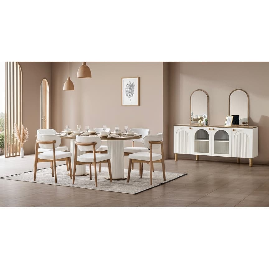 Blin 8-Piece Oval Dining Table, 6 Dining Chair With Wood Leg Set And 72" Buffet With Mirror