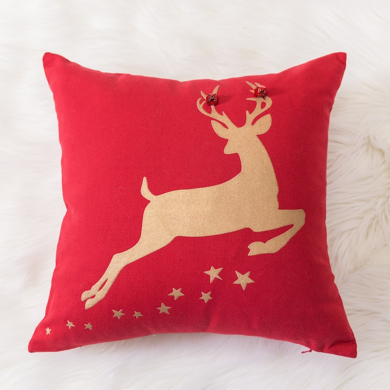 Reindeer Cotton 16" Square Christmas Throw Pillow