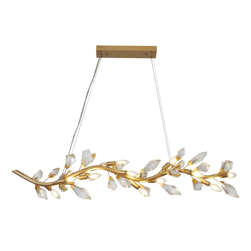 12-Light Gold Branch Chandelier With Clear Crystal Petals