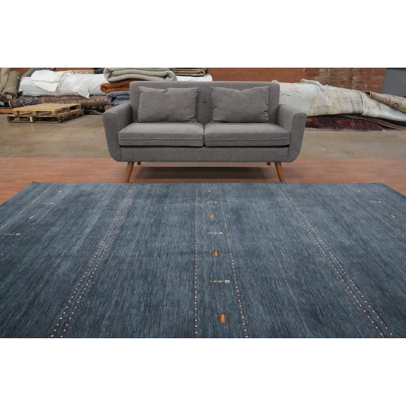 Hand Knotted Oriental 100% Wool Carpet Tribal Animal Pictorial Navy Blue & Blues Gabbeh Area Rug - 9' 11'' X 8' 0''