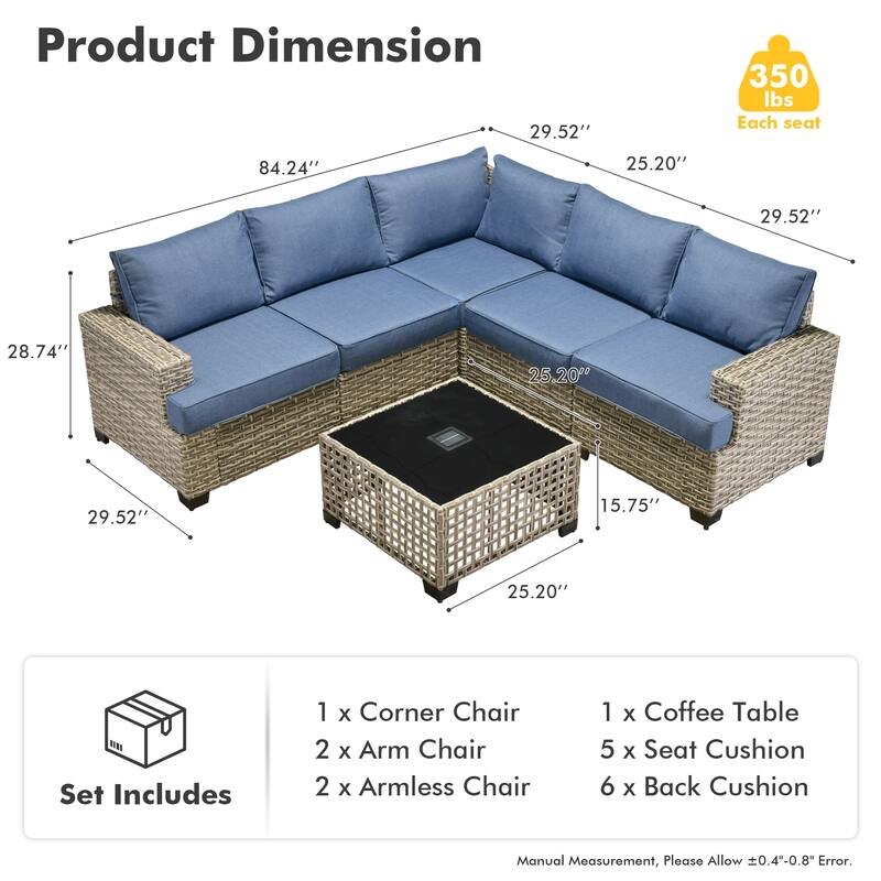 XIZZI 6-Piece Outdoor Wicker Patio Furniture Set with Coffee Table