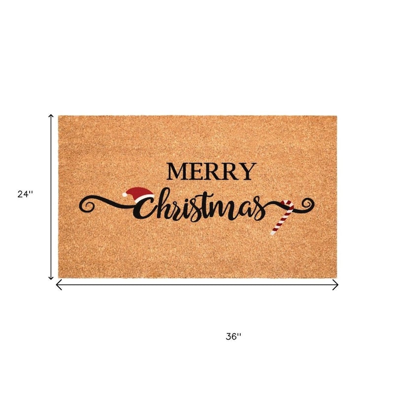 HomeRoots 24" X 36" Brown And Black Christmas Merry Christmas Outdoor Coir Door Mat - 24.00' X '36.00