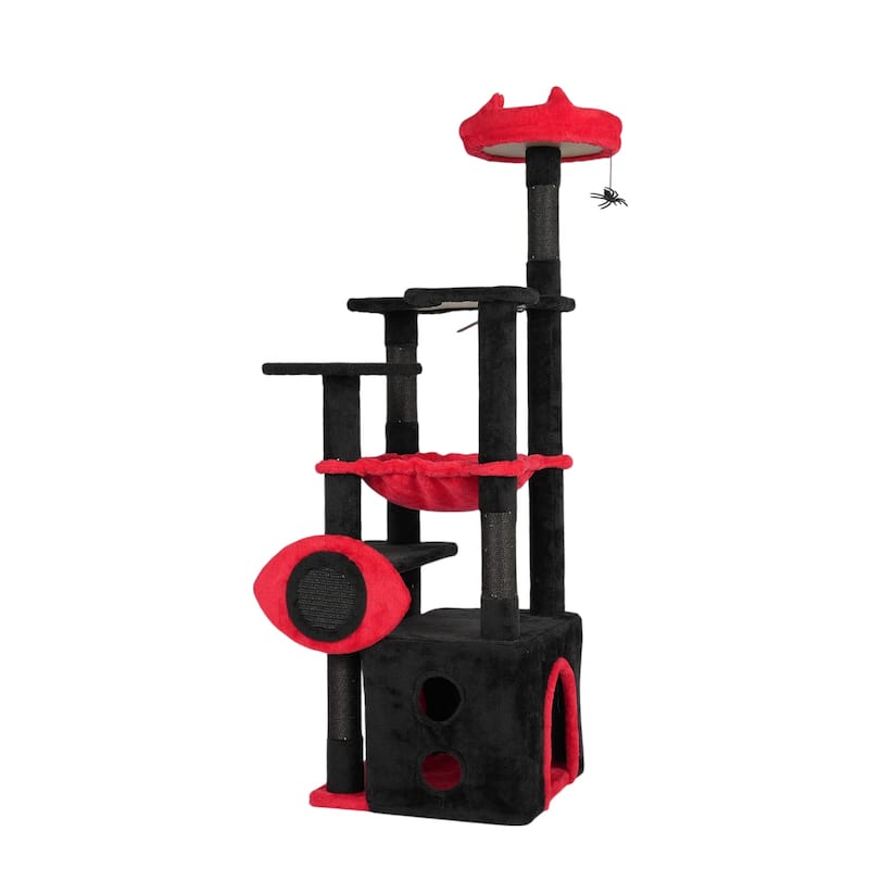 53" Gothic Cat Tree with Condo, Hammock, Perch & Scratching Post - 19.7" L × 16.5" W × 50.8" H