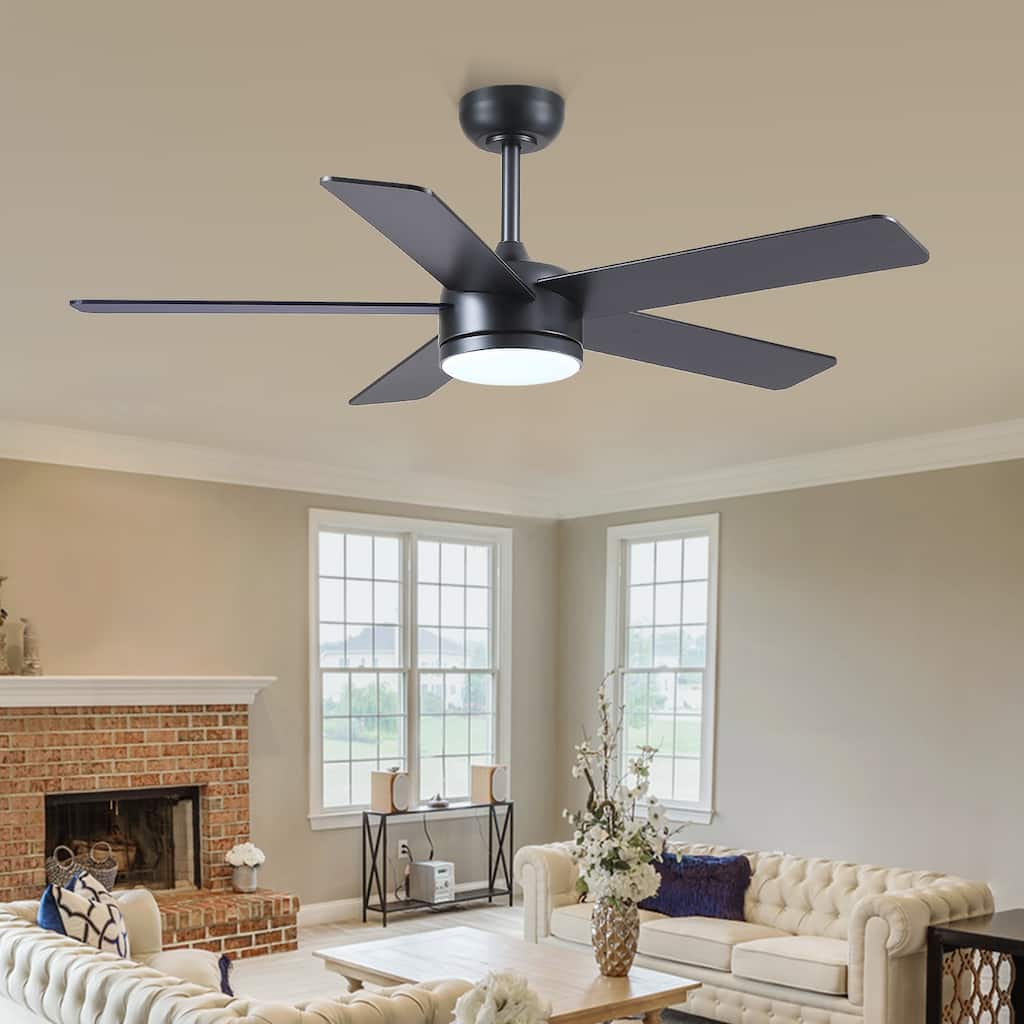 46 and 52 Inch Modern Ceiling Fan with LED and Remote 5 Plywood Dual Side Blades Remote and APP Control for Living Room Bedroom