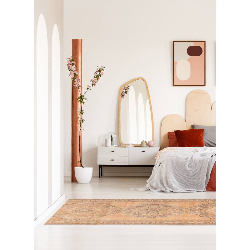 ECARPETGALLERY Hand-knotted Antalya Vintage Tan Wool Rug - 3'9 x 9'6