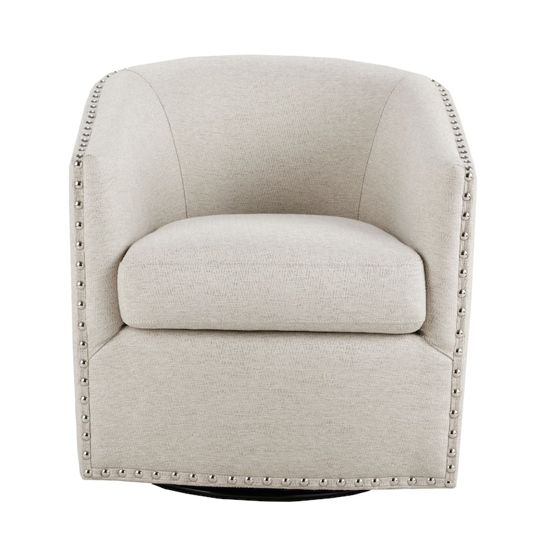 Madison Park Tyler Upholstered Swivel Barrel Chair with Nailheads