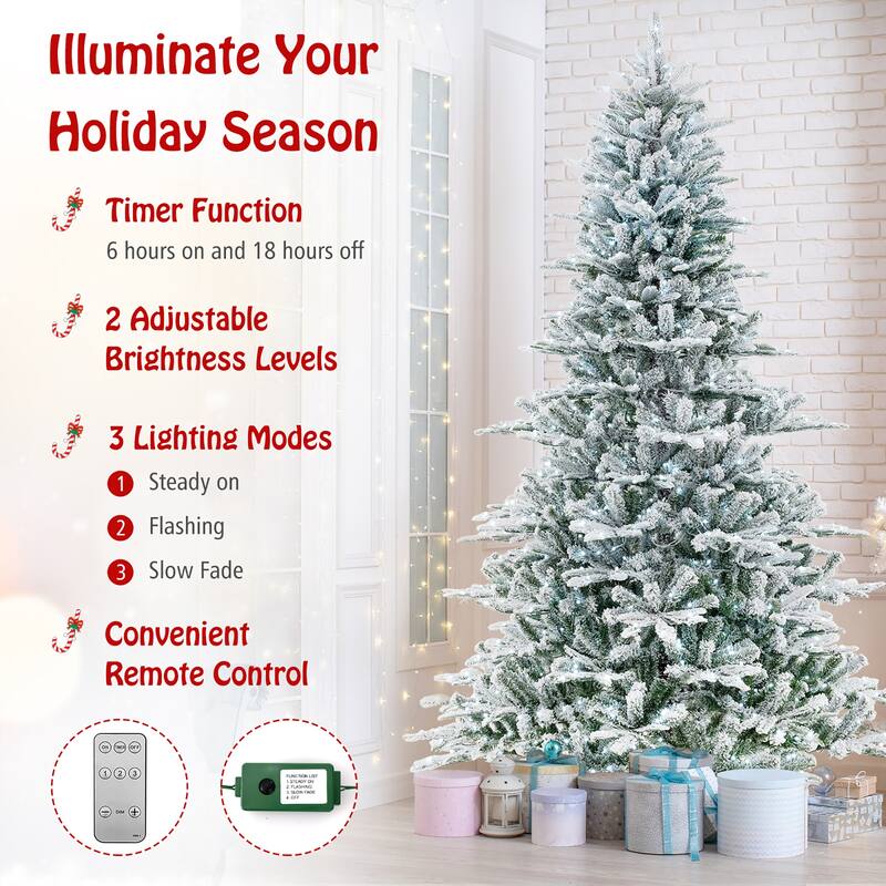 Gymax 6/7/8 FT Snow Flocked Christmas Tree w/ 661/1119/1447 PVC & PE
