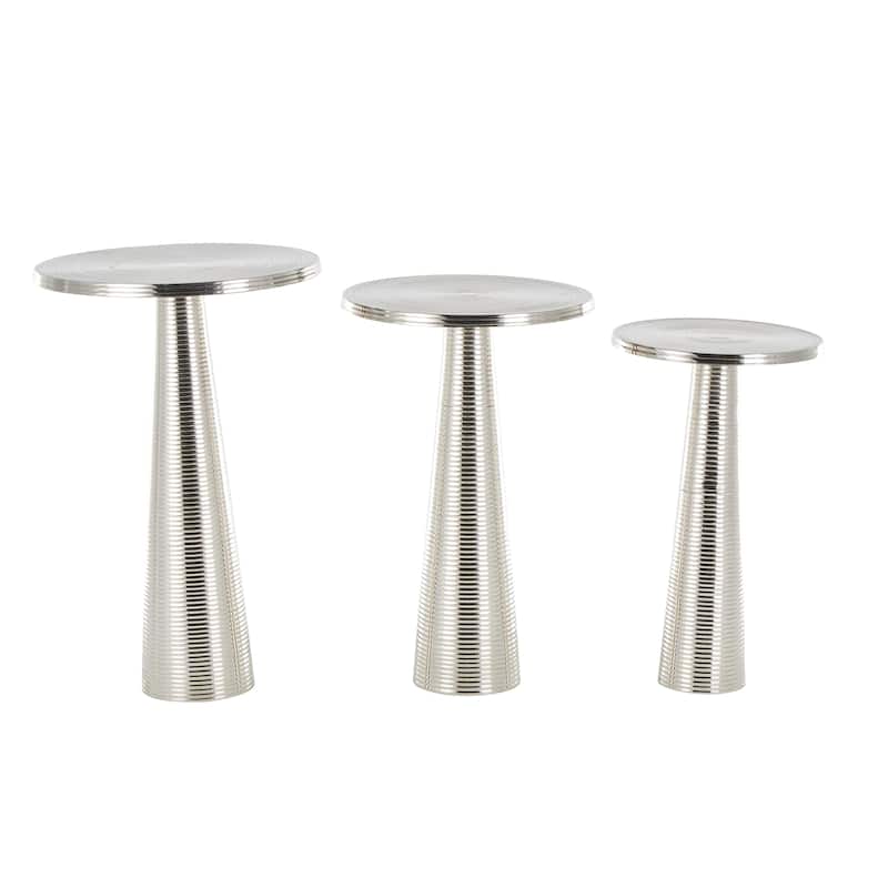 Textured or Ridged Accent Table with Layered Ring Tabletop or Hammered & Cone Shaped Bases - Gold or Silver - Roche River Décor