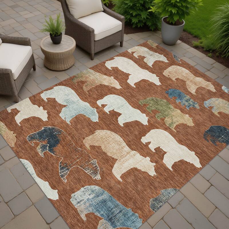 Machine Washable Indoor/ Outdoor Modern Bear Chantille Rug - Paprika - 9' x 12'