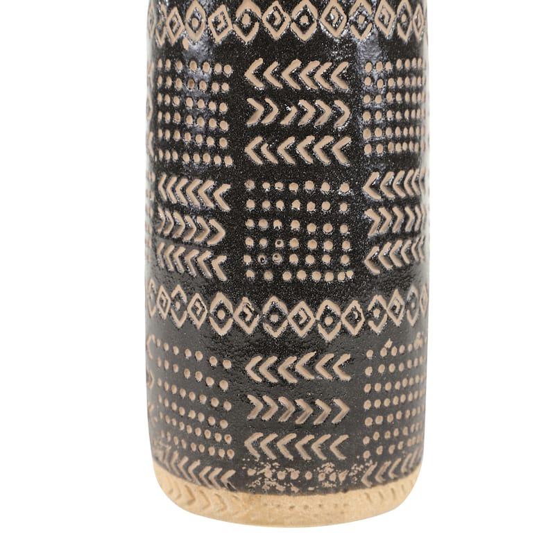 Porcelain Ceramic Tribal Vase - Black - Roche River Decor - 6"W x 6"L x 18"H
