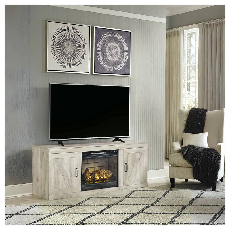 Signature Design by Ashley Bellaby Whitewash 60" TV Stand for TVs up to 69" with Electric Fireplace - 60"W x 15.5"D x 24.5"H
