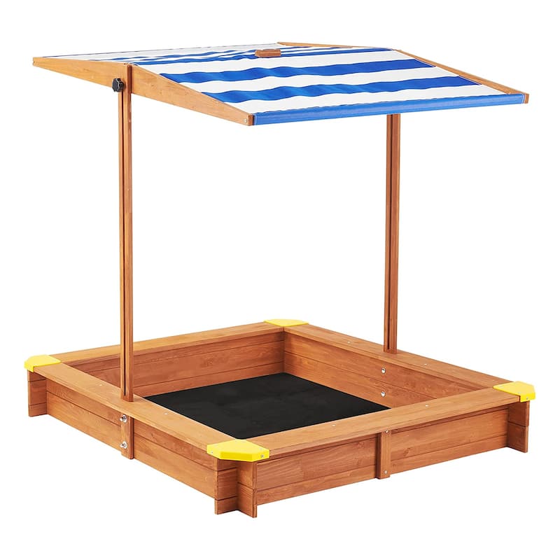 Kids Sandbox with Cover, 46" Wooden Sand Box w/Adjustable Canopy, Large Outdoor Cedar Sandpit for Backyard Play
