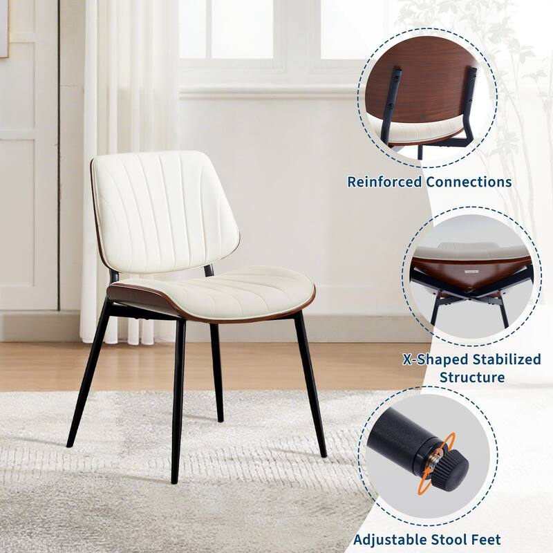 Dining Chairs Set of 2, Modern PU Leather Upholstered Accent Chairs with Shell Strips, Walnut Bentwood Back