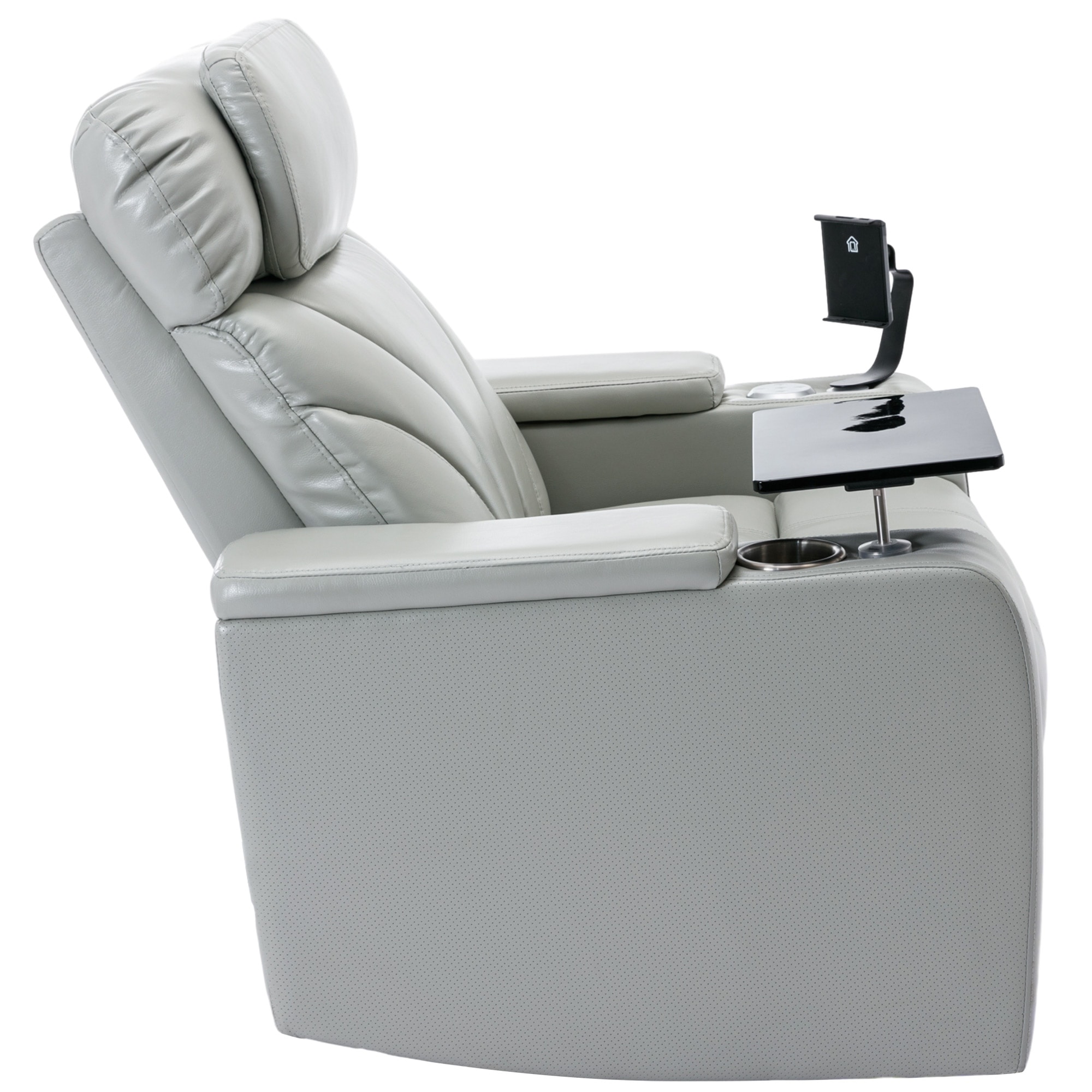 Light Grey Home Theater Seating with Power Motion Recliner Bed