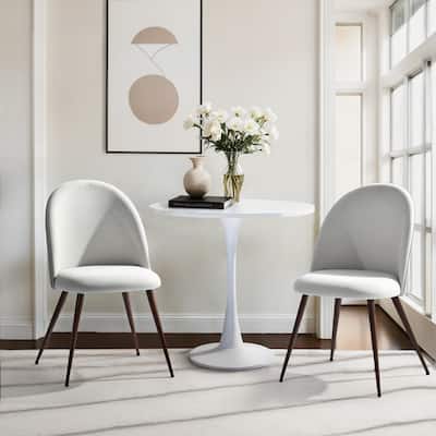 Homy Casa Modern 3-Piece Dining Set with White Round Tulip Table and Upholstered Chairs