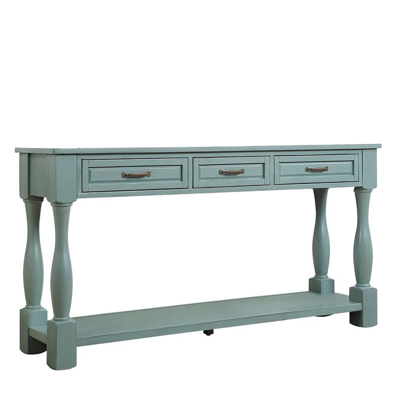 Long Wood Console Table with three Drawers and one Bottom Shelf