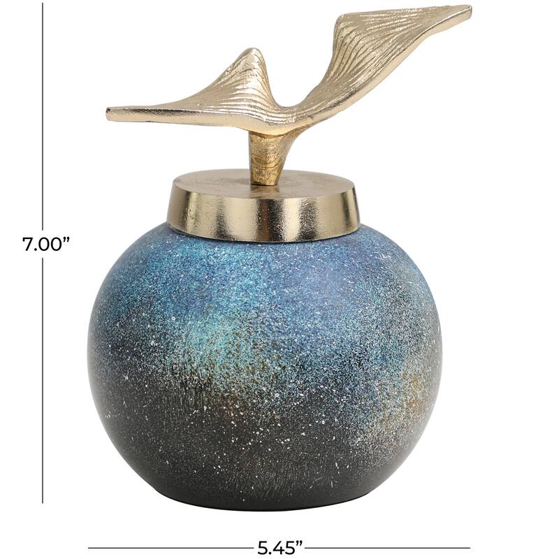 Blue Glass Galaxy Inspired Abstract Decorative Jars with Gold Wave Designed Top