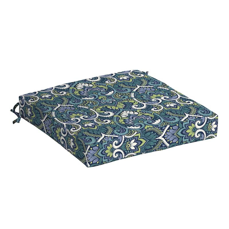ARDEN Aurora Damask Outdoor 21 x 21 in. Seat Cushion - Sapphire Blue Leala Damask