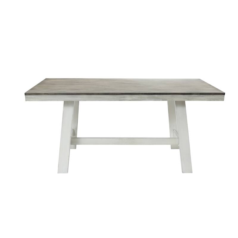 64.5" Rectangular Distressed Off White and Rubberwood Dining Table - 29.25" H x 64.57" W x 35.43" D