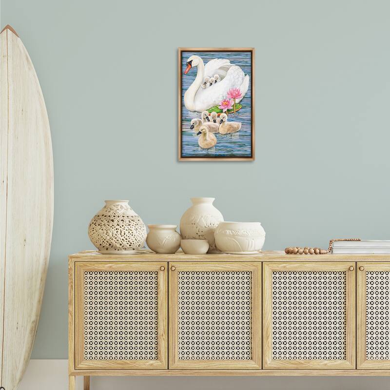 Stupell Swan Family & Lotus Flowers Framed Floater Canvas Wall Art Design By Rosiland Solomon