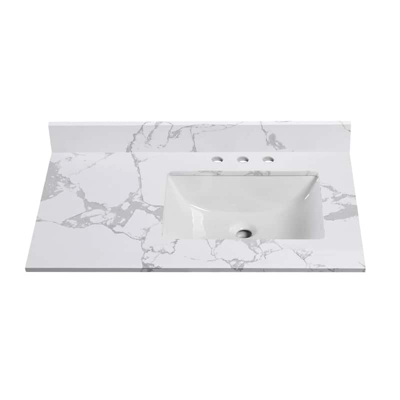 Whisperlace Engineered Marble Bathroom Vanity Top with Sink - 37" Right Sink