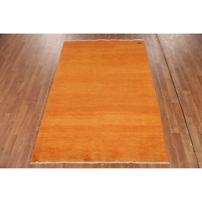 Orange Gabbeh Modern Rug Hand-Knotted Wool Carpet - 4'0"x 5'9"