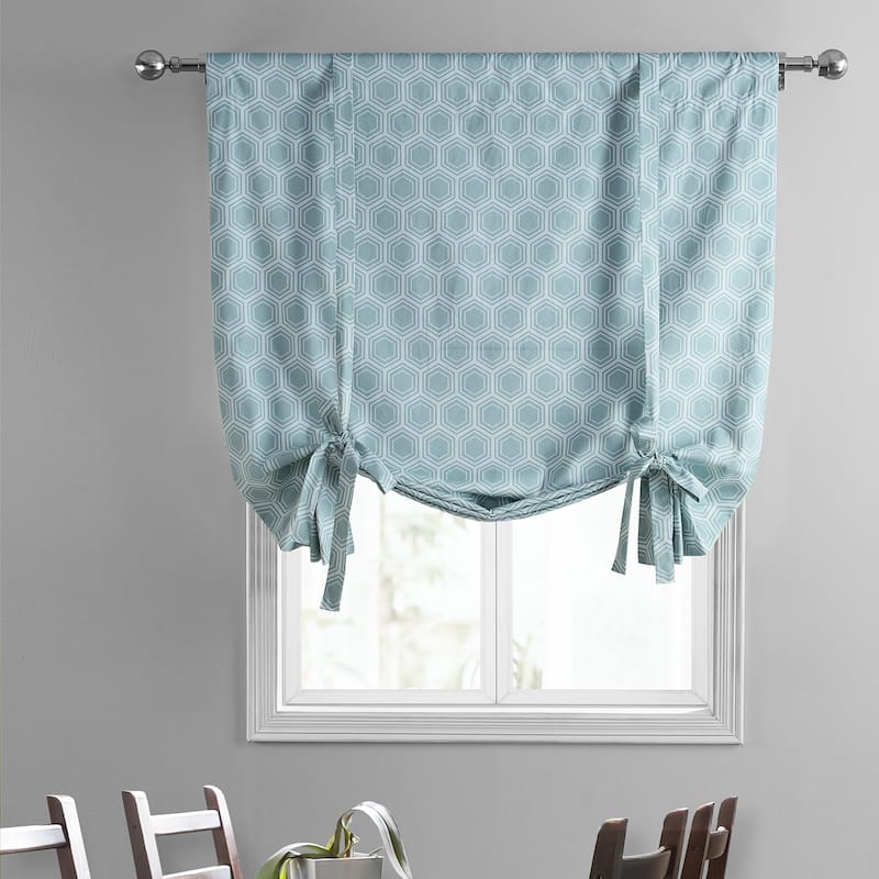 Exclusive Fabrics Honeycomb Ripple Aqua Printed Cotton Tie-Up Window Shade (1 Panel) - 46 X 63