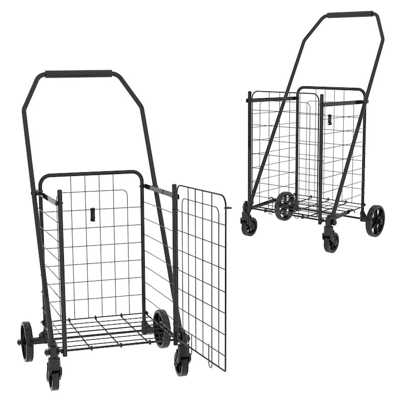 Foldable Shopping Cart with Open Door & 360 Rolling Swivel Wheels