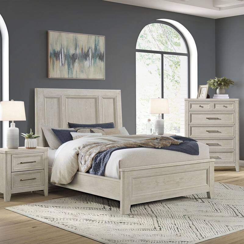 Carlson Solid Wood Panel Bed, Washed Linen, Queen