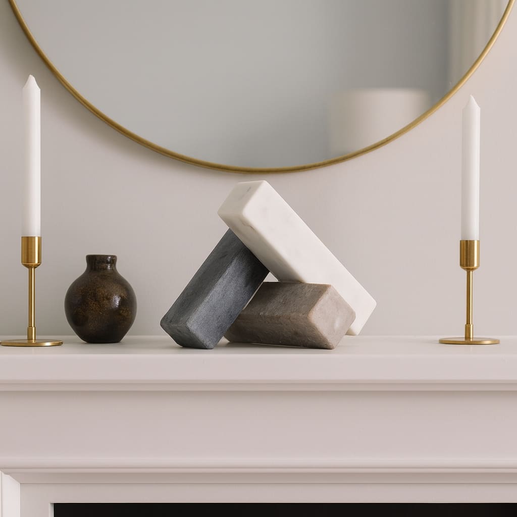 Stone Marble Decorative Object Sculpture Interlocking Angular Design - 6" x 6" x 6"