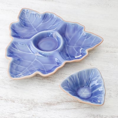 Novica Handmade Maple Leaf Ceramic Appetizer Dishes (Pair)