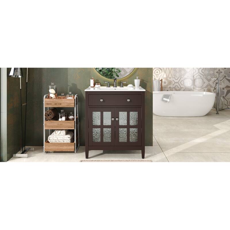 30" Bathroom Vanity with Ceramic Sink, Adjustable Shelf and Tip-Out Tray,Soft Close Hinges