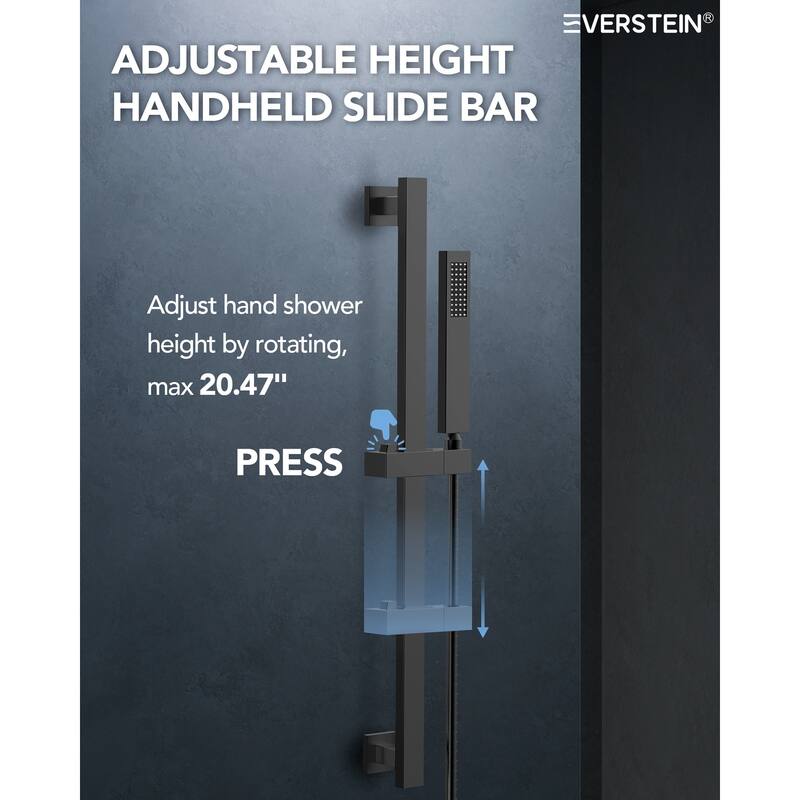 Shower Faucet System 16" Ceiling Mount Shower Head 3 Spray Modes Body Jets Handheld Spray with Slide Bar LED Music