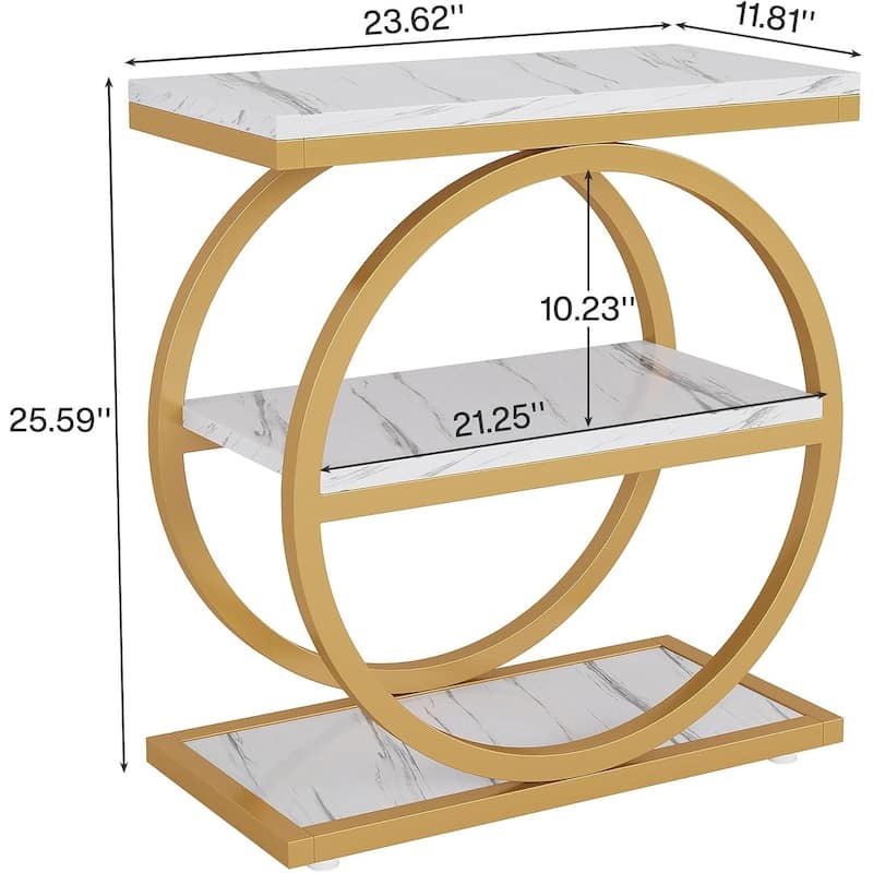 23.62 Inches Brown Wooden End Table with Geometric Base for Living Room, Industrial Nightstand for Bedroom