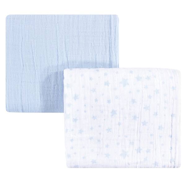 slide 1 of 1, Hudson Baby Infant Boy Cotton Muslin Swaddle Blankets, Blue Stars, One Size - Blue Stars - 2-Pack 2-Pack - Blue Stars