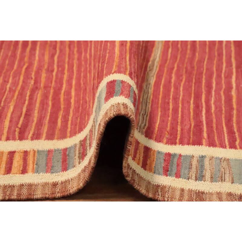 Hand Woven Oriental 100% Wool Carpet Southwestern Tribal Oranges & Rust Kilim Runner Rug - 12' 1'' X 2' 8''