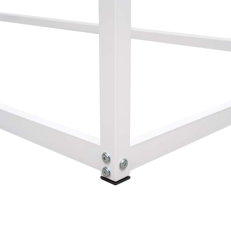 Twin Size Floor Kids Bed, Open Metal House Bed Frame with Roof Design