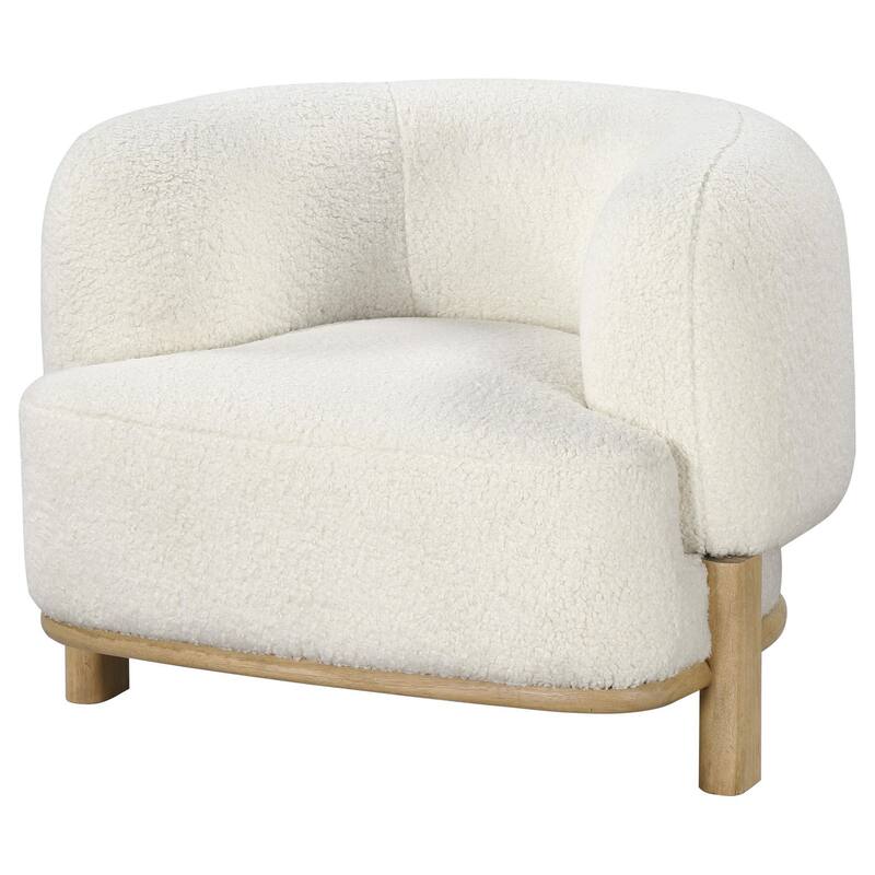 Linia, Accent Chair, Soft Cushioned Barrel Back, Ivory, Brown Wood