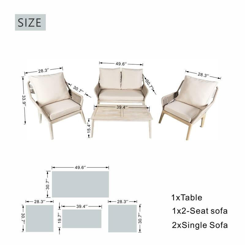 4-Piece Outdoor Acacia Wood Furniture Set with Coffee Table