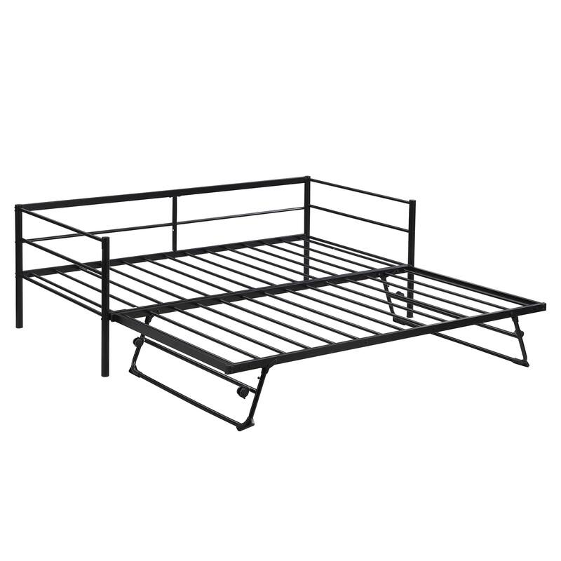 Twin Size Metal Daybed w/Adjustable Trundle, Pop Up Trundle,Day Beds
